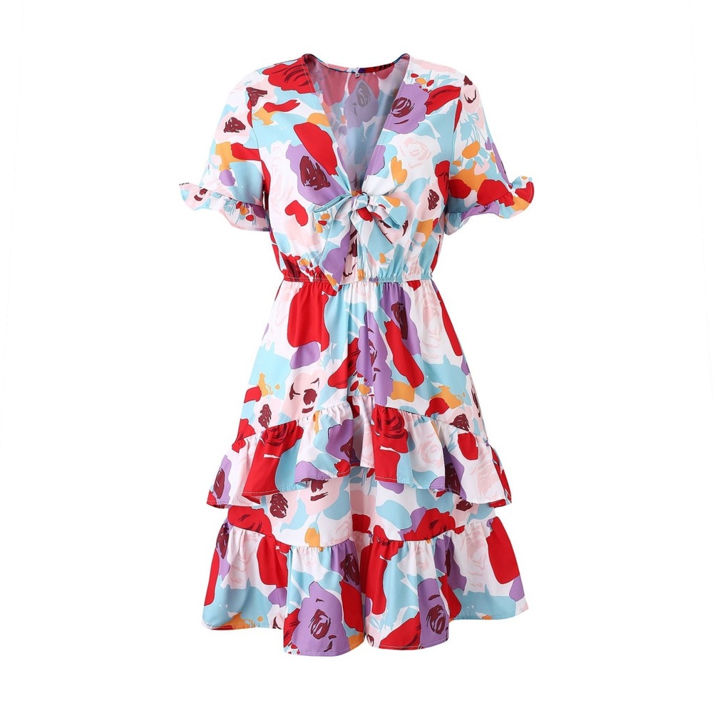 Floral Ruffle V-Neck Dress